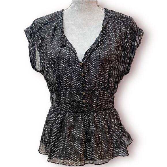 ANTHROPOLOGIE HD in Paris Merce Polka Dot Peplum Top Silk Cotton Voile - Picture 1 of 14